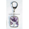 Natural Amethyst chip stone wired lucky tree pendant keychain